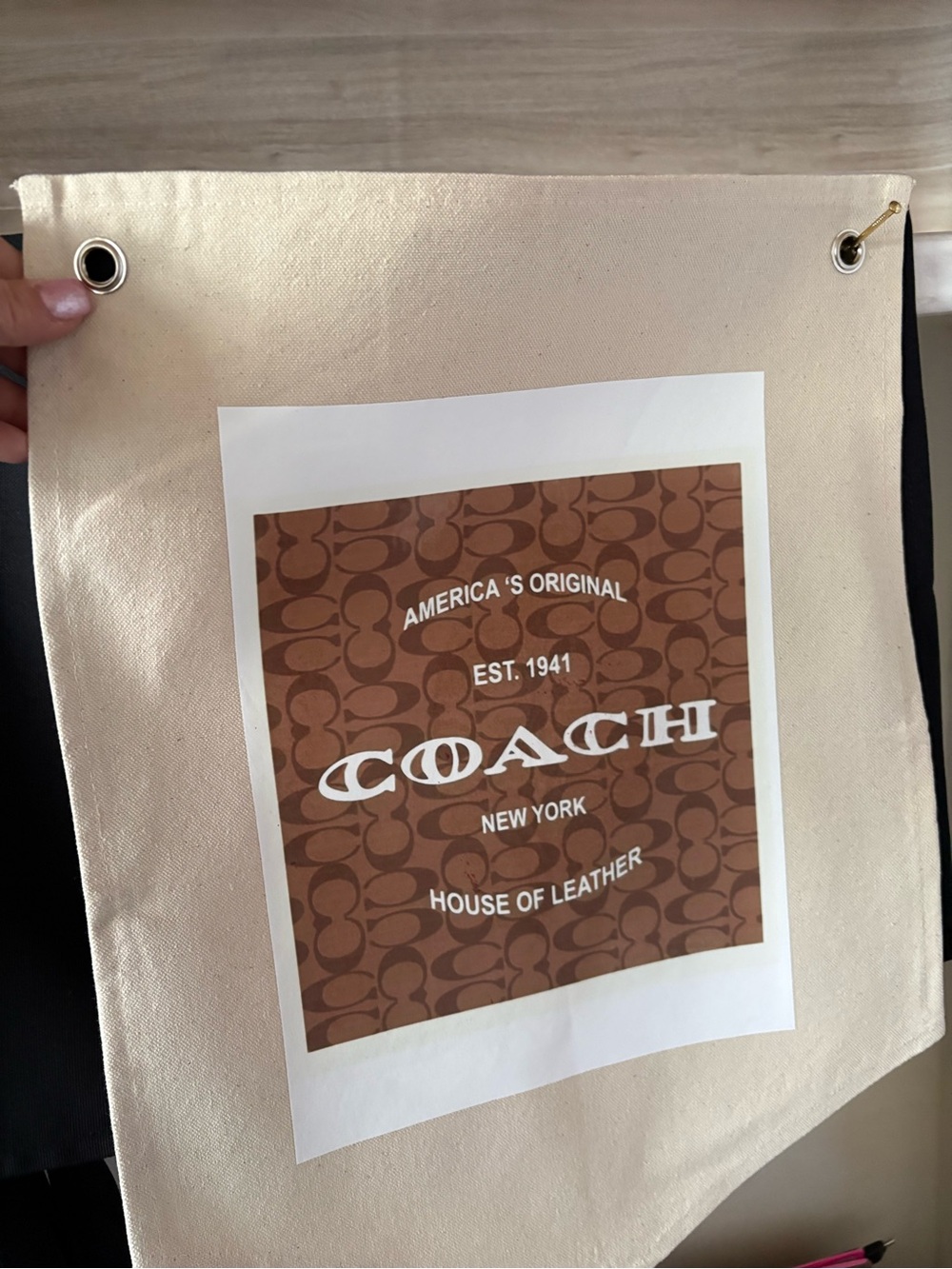 Coach Beige Canvas Banner with Brown Logo Panel